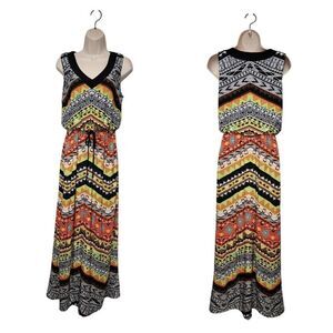 Emma & Michael Small Chevron V Neck Sleeveless Maxi Dress